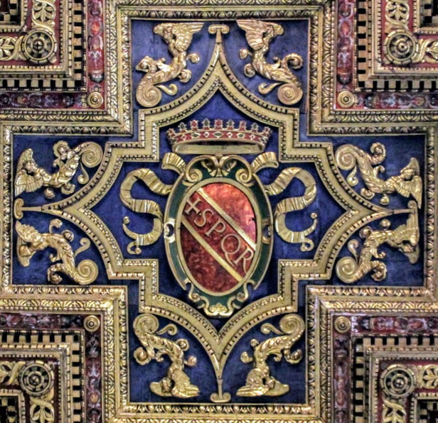 The letters S.P.Q.R. adorn the ceiling of Santa Maria in Aracoeli, Rome
