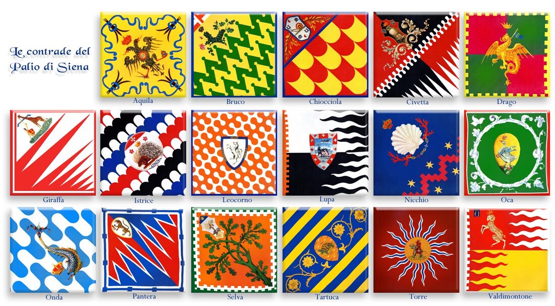 The flags of the seventeen contrade of Siena