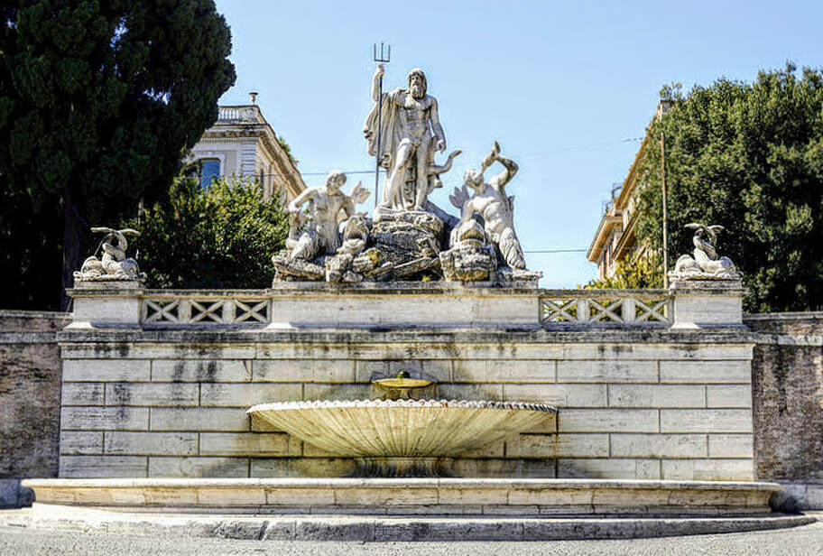 Fountain of Neptune and Two Tritons by Giovanni Ceccarelli, Piazza del Popolo, Rome