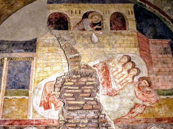 Fresco of St Nicholas Giving Dowries to Three Poor Girls, church of San Saba, Rome