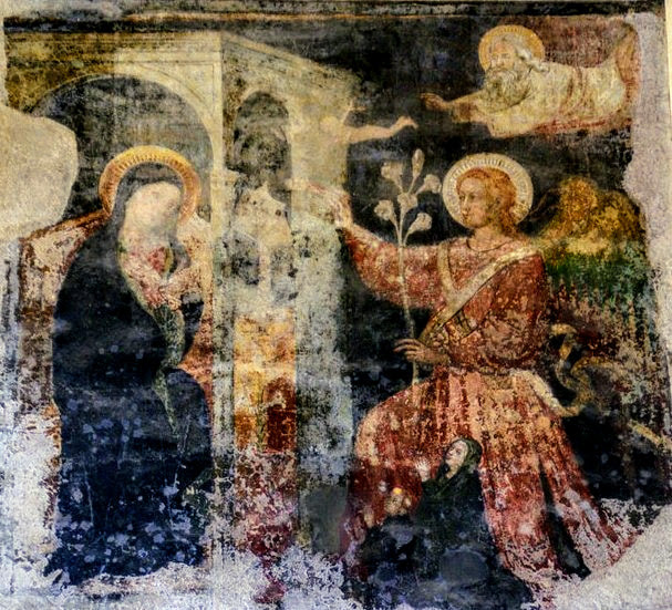 Fresco of the Annunciation with homunculus, church of Santa Maria in Trastevere, Rome