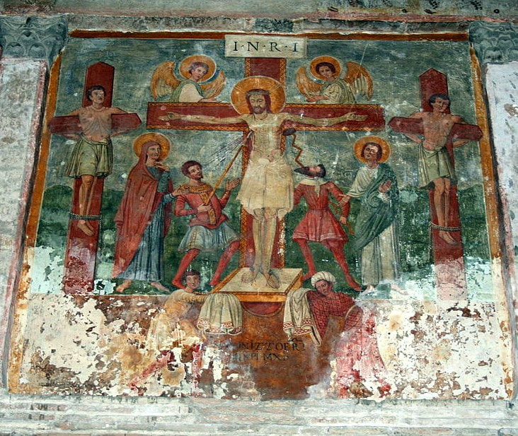 Fresco of the Crucifixion by Bonizzo, Sant' Urbano alla Caffarella, Rome