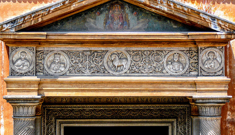 Frieze above entrance to church of Santa Pudenziana in Rome