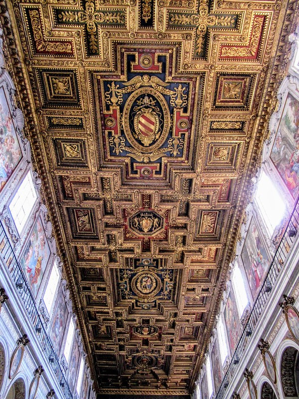 Gilded wooden ceiling of church of Santa Maria in Aracoeli, Rome