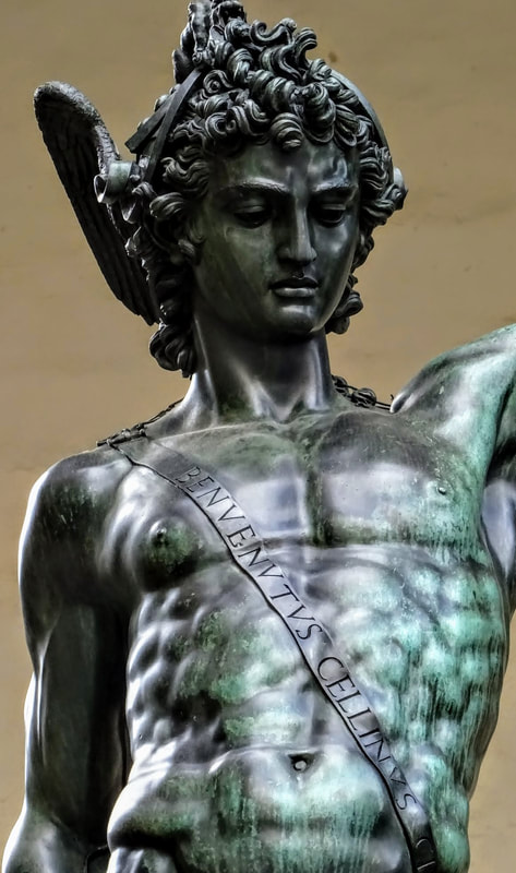 Inscription, statue of Perseus and Medusa by Cellini, Florence