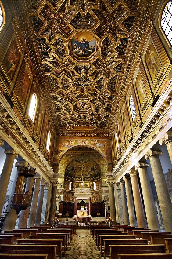 Interior of the church of Santa Maria in Trastevere, Rome