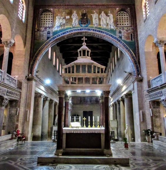 Interior of the church of San Lorenzo fuori le mura (St Lawrence Outside the Walls), Rome