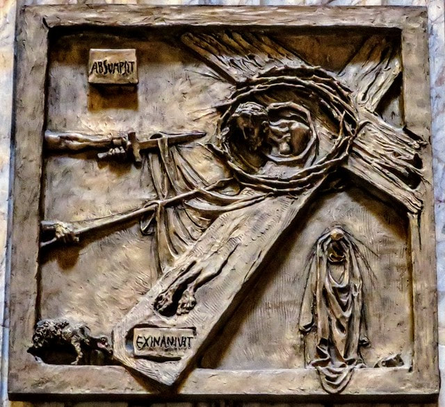 Jesus is stripped of his clothes, bas-relief by Federico Severino, Pantheon, Rome
