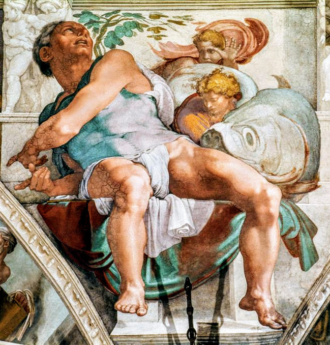 Prophet Jonah, fresco by Michelangelo, Sistine Chapel
