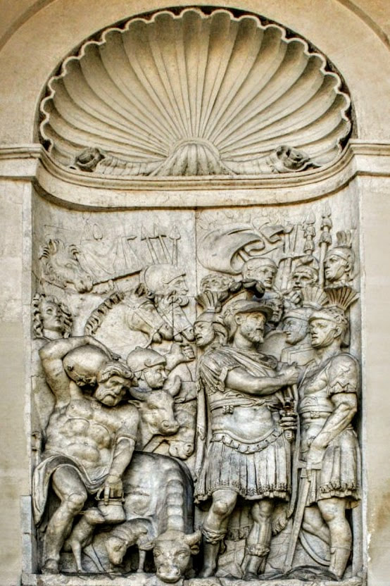 Joshua Leading the Israelites across the River Jordan, bas-relief by Flaminio Vacca, Fountain of Moses, Rome