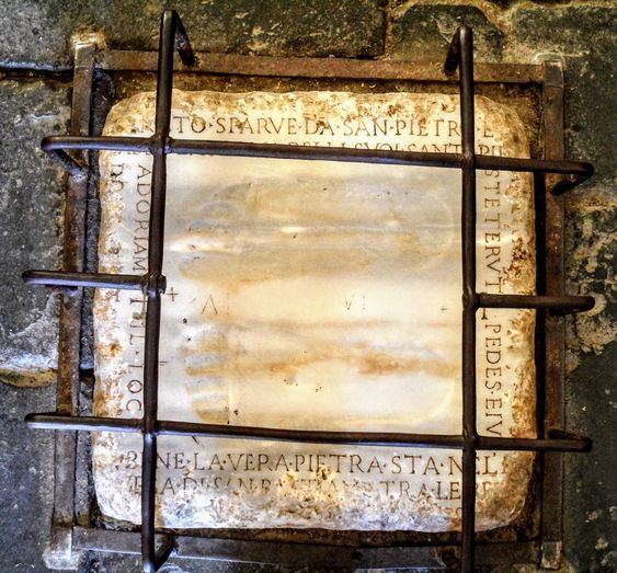 Marble slab (copy) with imprints of feet of Christ, church of Domine Quo Vadis, Rome