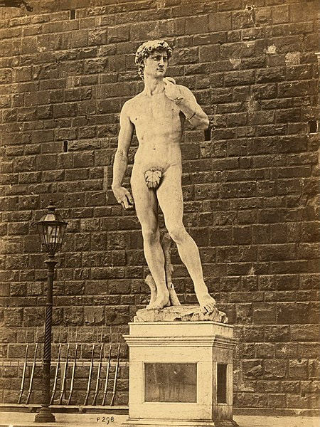 Michelangelo's David with fig-leaf, Piazza della Signoria, Florence