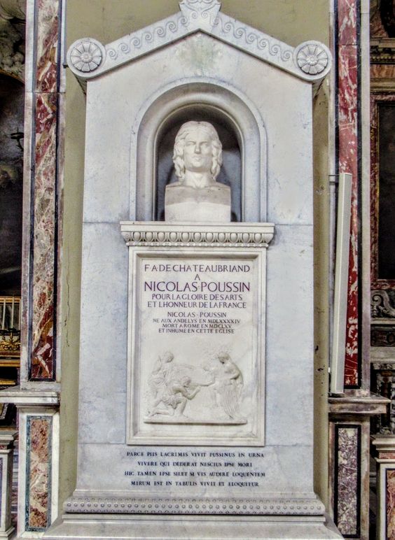 Monument to the French painter Nicolas Poussin (1594-1665), church of San Lorenzo in Lucina, Rome