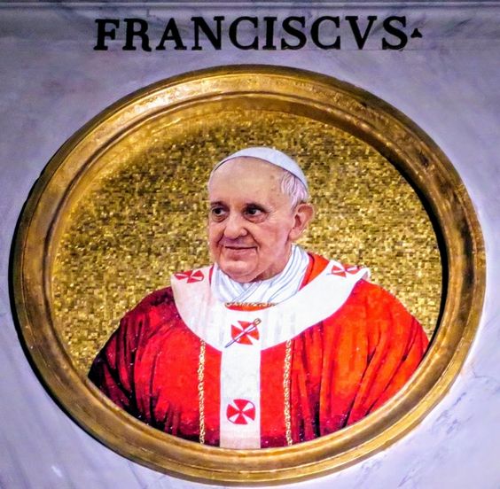 Mosaic of Pope Francis, church of San Paolo fuori le Mura (St Paul Outside the Wall), Rome