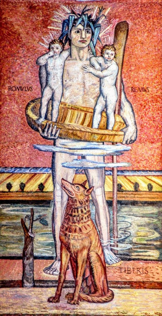 Mosaic of Romulus and Remus by Ferruccio Ferrazzi, ex Istituto Nazionale della Previdenza Sociale, Rome