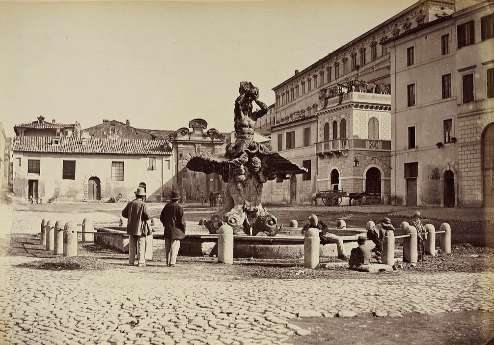 Old photograph (1865) of Piazza Barberini, Rome