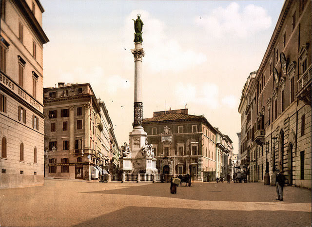 Old photograph (c. 1890) of the Column of the Immaculate Conception, Rome