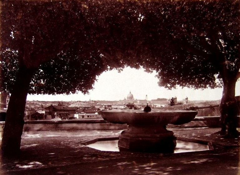 Old photograph of 'Cannonball' Fountain, Villa Medici, Rome
