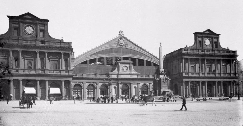 Old photograph of Stazione Termini with the Dogali Obelisk, Rome