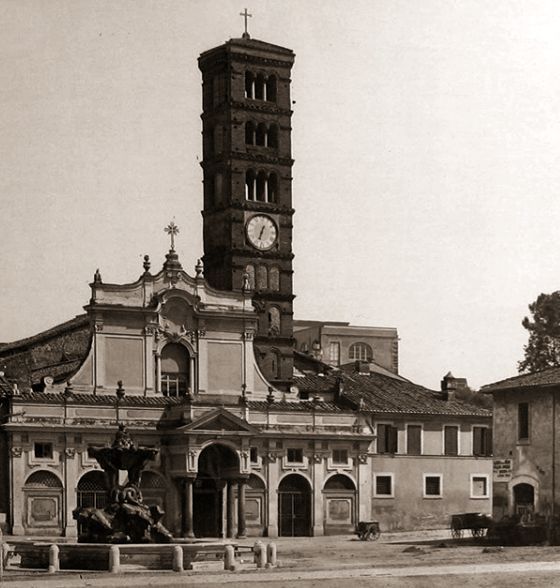 Old photograph of the church of Santa Maria in Cosmedin with Baroque Facade, Rome