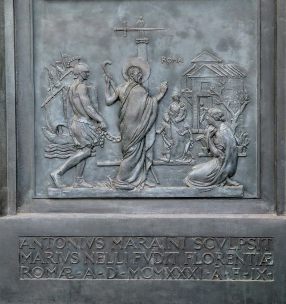 One of the twelve bronze reliefs, main door of the church of San Paolo fuori le Mura, Rome