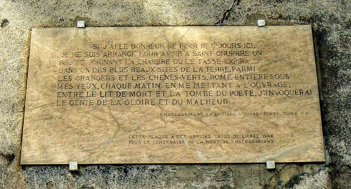 Plaque to Chateaubriand, Sant' Onofrio al Gianicolo, Rome