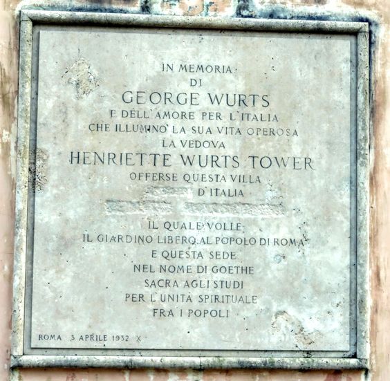Plaque to George Washington Wurts & Henrietta Wurts Tower, Villa Sciarra, Rome