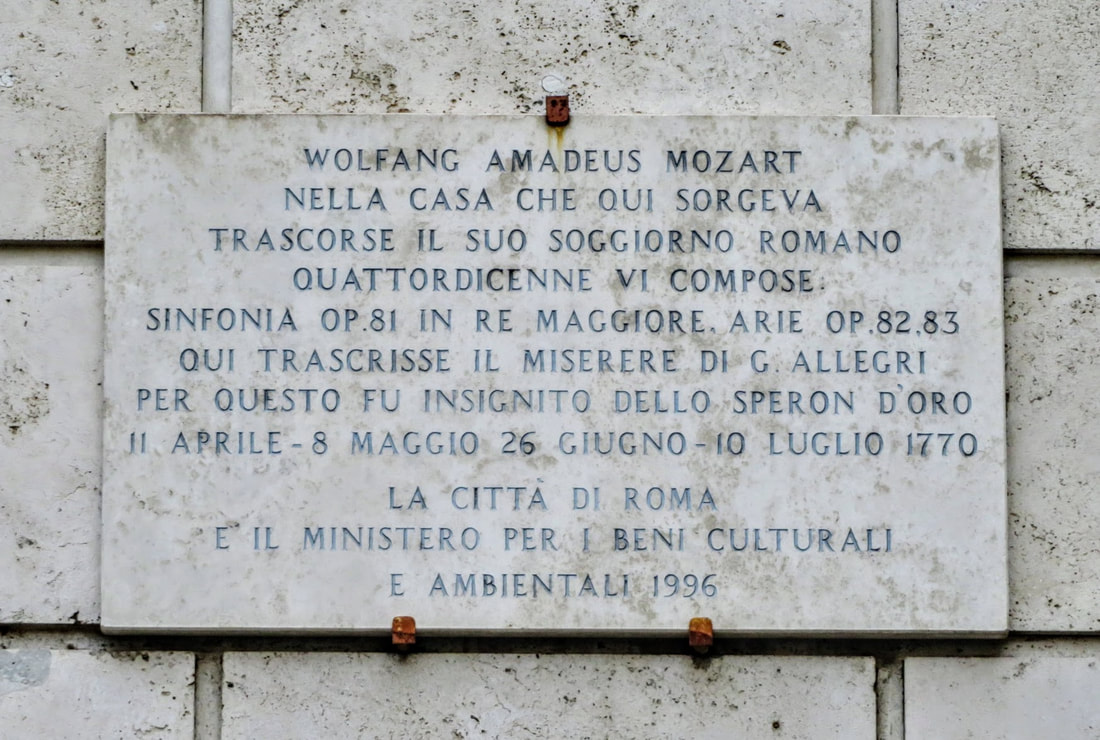 Plaque to Mozart, Piazza Nicosia, Rome