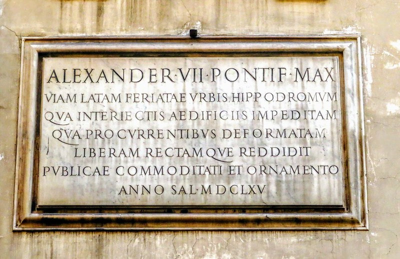 Plaque to Pope Alexander VII, Via del Corso, Rome