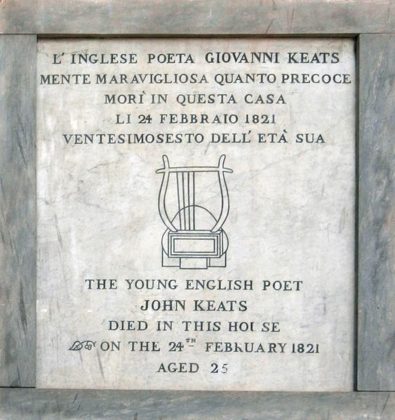 Plaque to the poet John Keats, Keats-Shelley House, Rome
