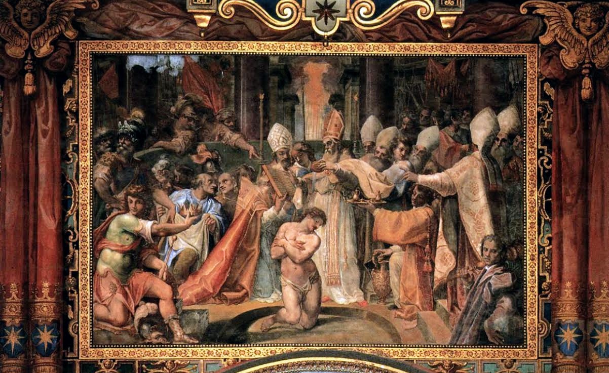 Pope Sylvester Baptises Constantine, fresco by Pomarancio,  San Giovanni in Laterano, Rome