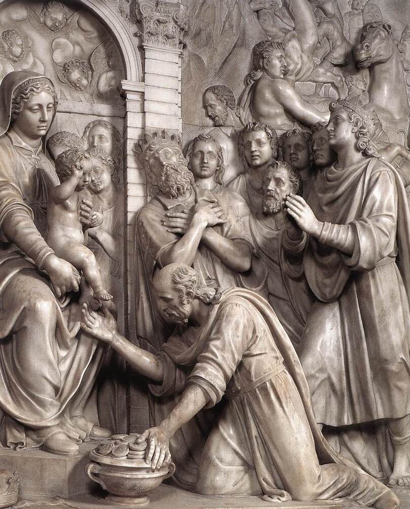 A detail of the Adoration of the Magi by Pietro Paolo Olivieri, Cappella Caetani, Santa Pudenziana, Rome