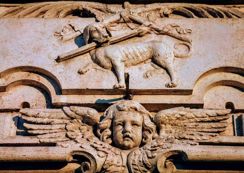 A detail of the facade of the church of Santi Domenico e Sisto, Rome