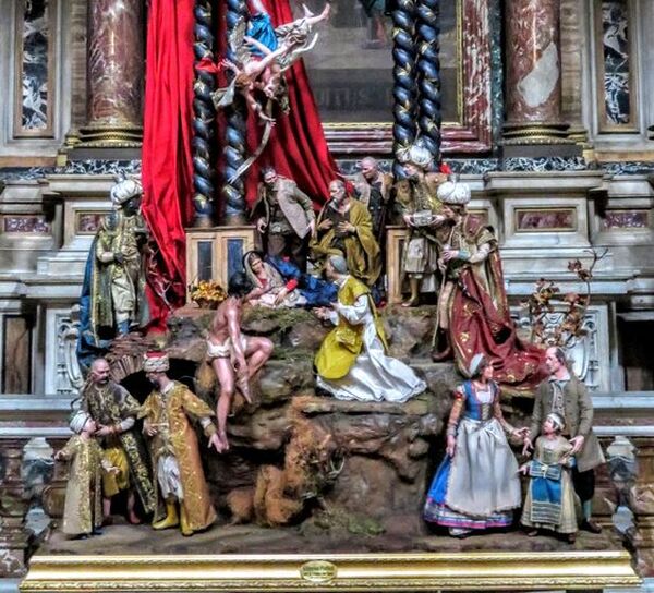 A detail of the presepio (nativity scene) in the Chiesa del Gesu, Rome