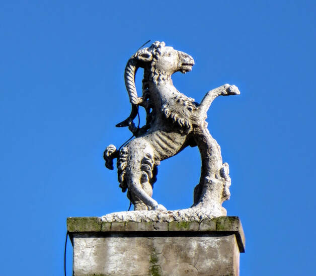 A goat rampant crowns the altana of Palazzo Altemps, Rome