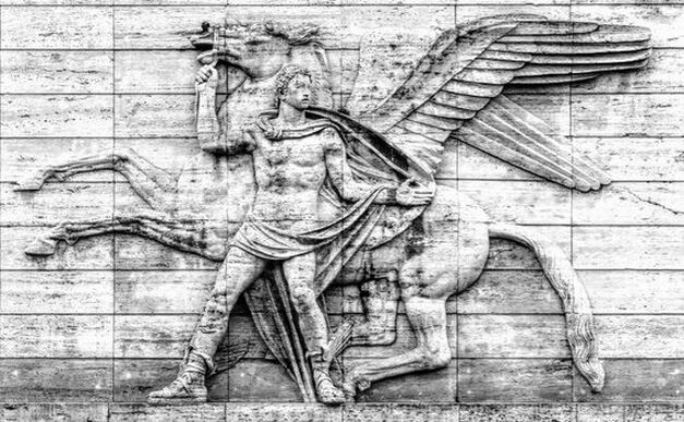 Bas-relief of Bellerophon and Pegasus by Francesco Nagni, Stazione Ostiense, Rome