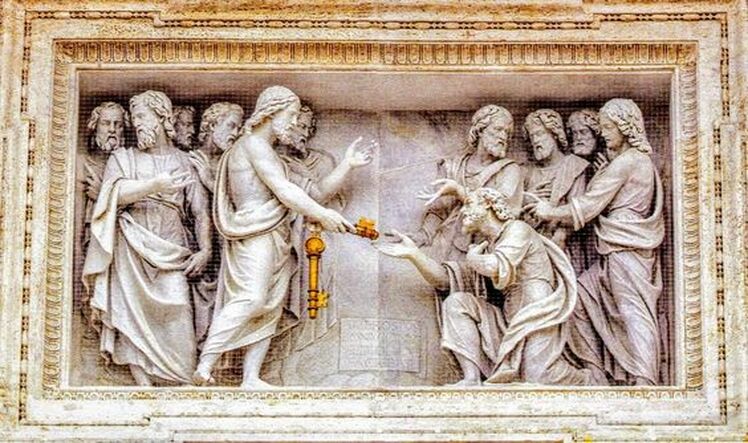 Christ Consigning the Keys to Peter by Ambrogio Buonvicino, facade of St Peter's Basilica, Rome