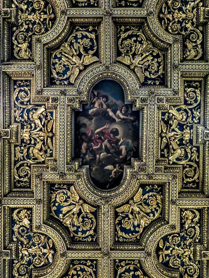 Detail of the wooden ceiling, church of San Crisogono, Rome