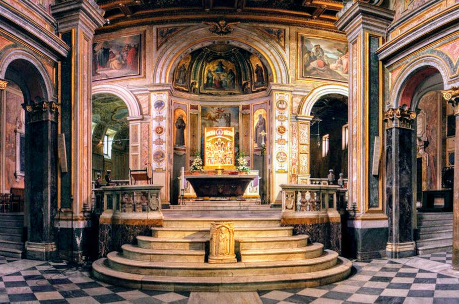Interior of church of San Bartolomeo all' Isola, Rome