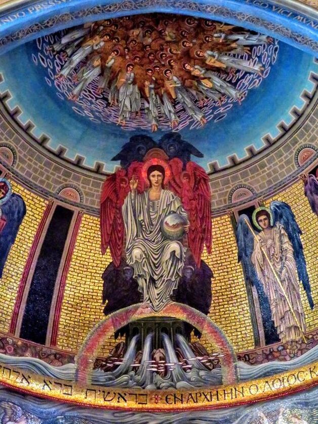 Mosaic of Christ Enthroned by Edward Burne-Jones, apse of church of St Paul Within the Walls, Rome