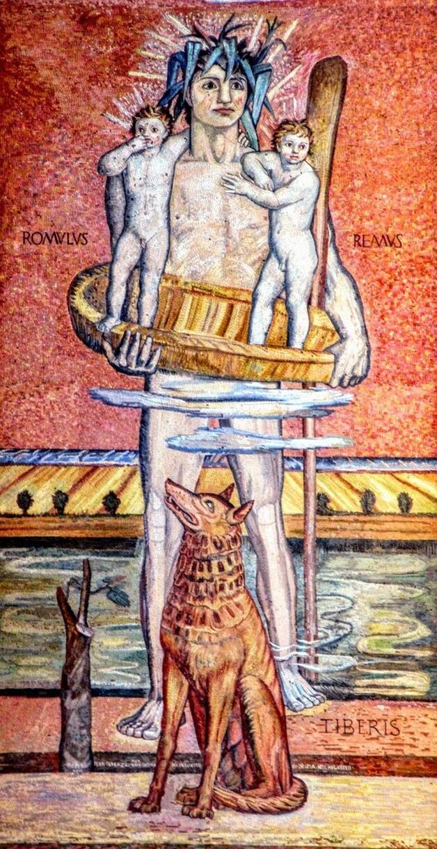 Mosaic of Romulus and Remus by Ferruccio Ferrazzi, ex Istituto Nazionale della Previdenza Sociale, Rome