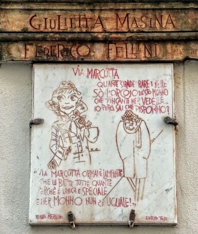 Plaque to Federico Fellini & Giulietta Masina, Via Margutta, Rome