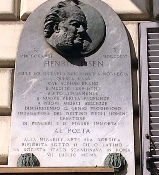 Plaque to Henrik Ibsen, Via Francesco Crispi 55, Rome
