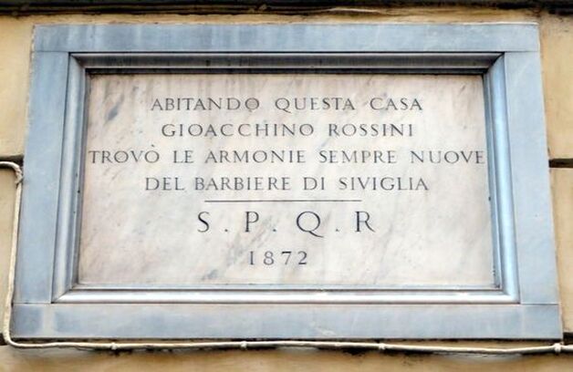 Plaque to the composer Gioacchino Rossini, Via dei Leutari, Rome