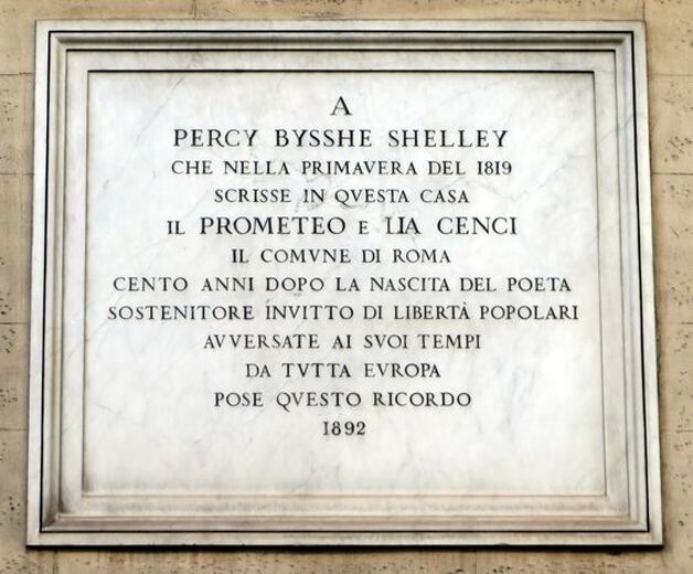 Plaque to the English poet Percy Bysshe Shelley, Palazzo Verospi, Via del Corso, Rome