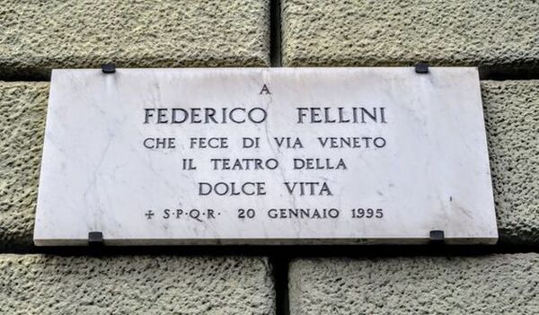 Plaque to the film director Federico Fellini (1920-93), Via Veneto, Rome