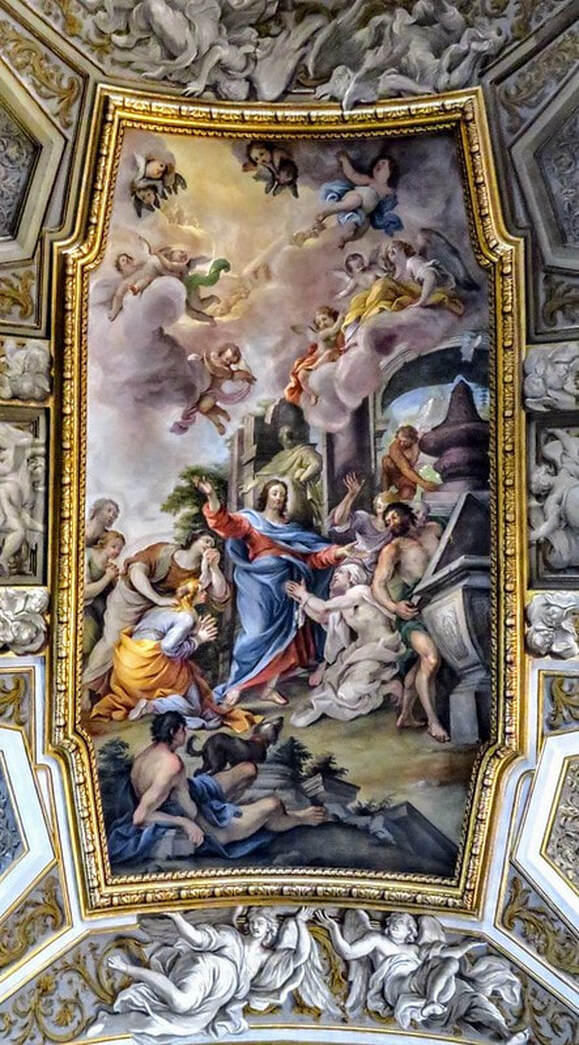 Raising of Lazarus, fresco by M. Cerruti, church of Santa Maria Maddalena, Rome