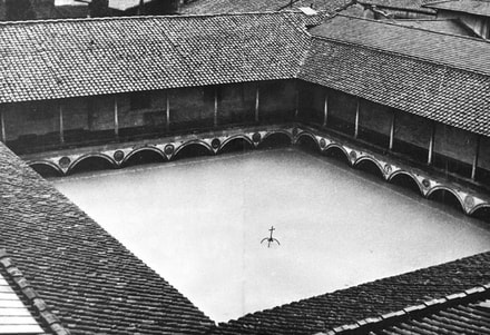 Small cloister of Santa Croce during flood of November 4th 1966, Florence
