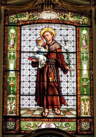 St Antony of Padua, Stained glass window, church of Sant' Antonio dei Portoghesi, Rome