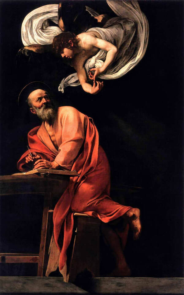 St Matthew and the Angel by Caravaggio, Contarelli Chapel, San Luigi dei Francesi, Rome